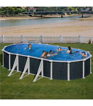 Piscina sobre suelo de acero aspecto ratán 610 x 375 x 132 cm. KITPROV618NRT