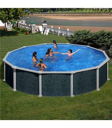 Piscina sobre suelo de acero aspecto ratán Ø 550 x 132 cm. KITPR558NRT
