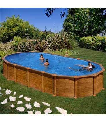 Piscina sobre suelo de acero con vigas enterradas decoración madera 730 x 375 x 132 cm. KITPROV7388WO