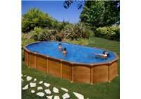 Piscina sobre suelo de acero con vigas enterradas decoración madera 730 x 375 x 132 cm. KITPROV7388WO