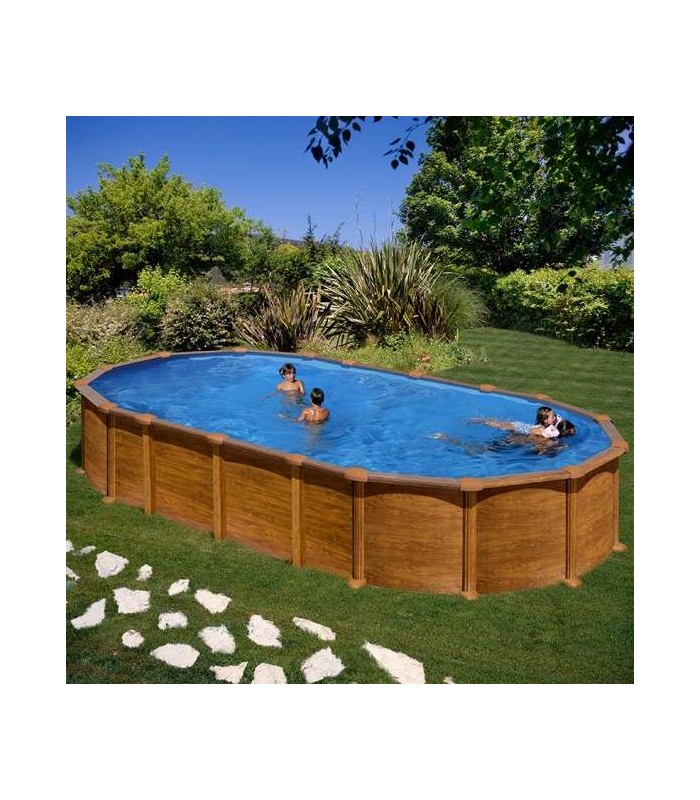 Piscina sobre suelo de acero con vigas enterradas decoración madera 610 x 375 x 132 cm
