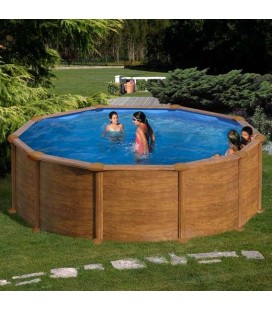 Piscina sobre suelo de acero decoración madera Ø 550 x 132 cm. KITPR558WO