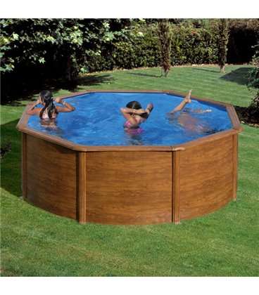 Piscina sobre suelo de acero decoración madera Ø 460 x 120 cm. KITPR453W