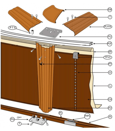 Perfil vertical madera piscinas 1,20m Gre. PLVW12081195