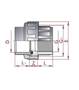 Enlace tres piezas mixto PVC 40 x 1/4" Cepex. 02339 2