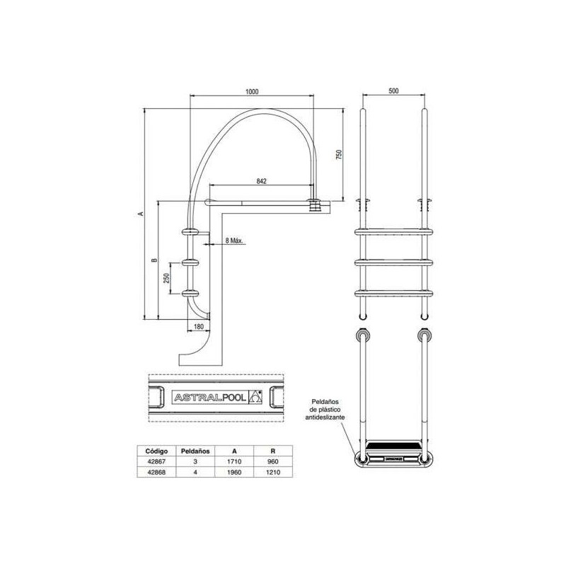 Escalera modelo Komfort 1000 - 3 peldaños Astralpool