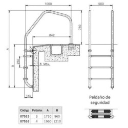 ESCALERA MODELO 1000 PARA REBOSADERO 3 PELDAÑOS LUXE+1 SEG.. 07516