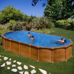 Piscina sobre suelo de acero decoración madera 730 x 375 x 132 cm.