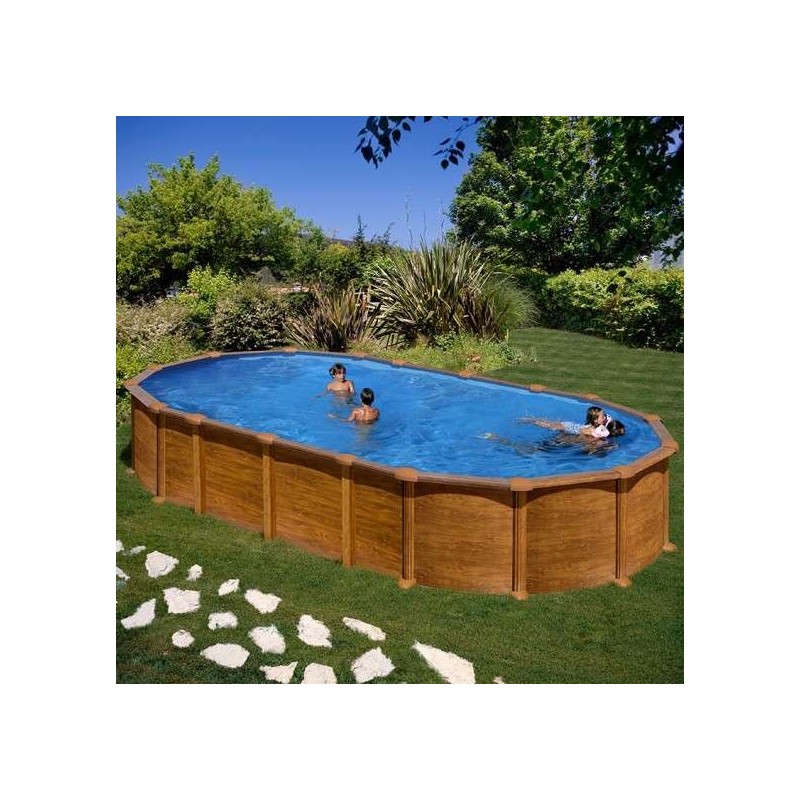 Piscina sobre suelo de acero decoración madera 730 x 375 x 132 cm.