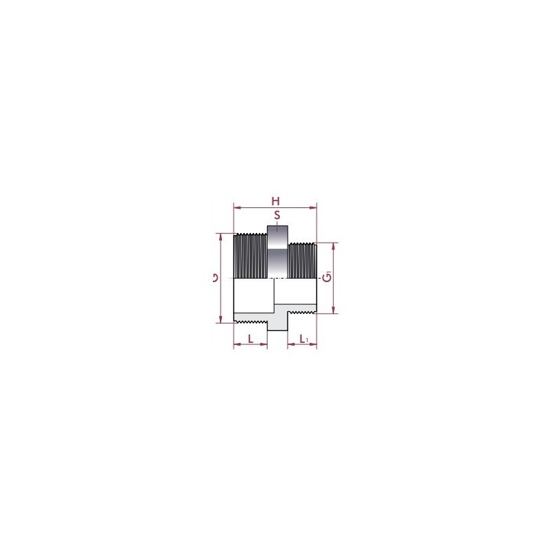 Reducción roscada PVC macho-macho D. 1/2" x 3/8". 02303