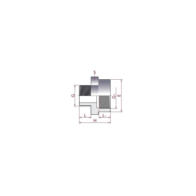 Reducción Roscada PVC macho x hembra D. 3/8" x 1 2". 02270