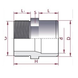 Machón mixto PVC para encolar y roscar macho D. 50 mm x 40mm x 1 1/2" Cepex. 02085