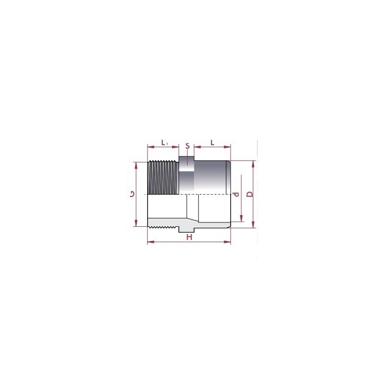 Machón mixto PVC para encolar y roscar macho D. 63 mm x 50mm x 2" Cepex. 02088
