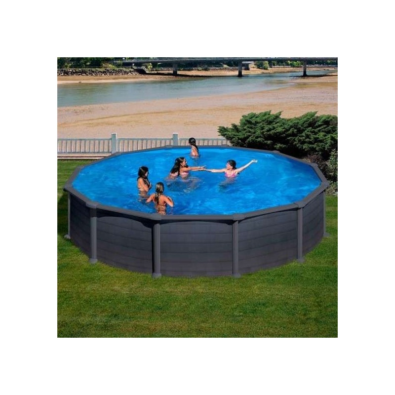 Piscina elevada GRANADA aspecto grafito Ø 350 x 132 cm Gre. KITPR358GF