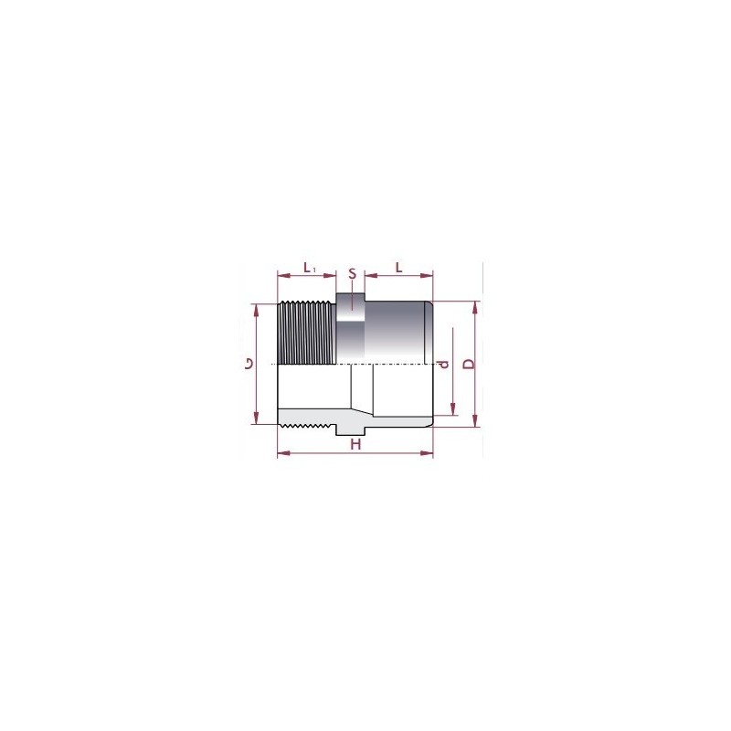 Machón mixto PVC para encolar y roscar macho D. 50 mm x 40mm x 1 1/2" Cepex. 02085