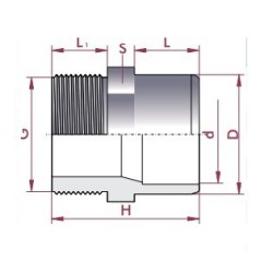 Machón mixto PVC para encolar y roscar macho D. 63 mm x 50mm x 2" Cepex. 02088