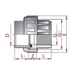 Enlace tres piezas mixto PVC 40 x 1/4" Cepex. 02339