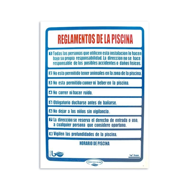 Cartel seguridad REGLAMENTOS PISCINA. 100696