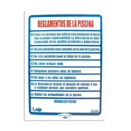 Cartel seguridad REGLAMENTOS PISCINA. 100696