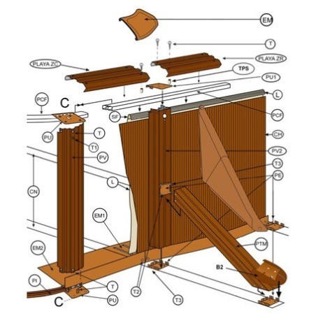 Kit 10 playas 1,09 piscina D.500 imitación madera Gre. PLYW15101095