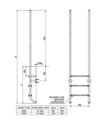 ESCALERA ELEGANCE 2 PELDAÑOS IPE+INOX + 1 SEGURIDAD AISI 316