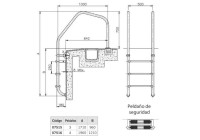 ESCALERA MODELO 1000 PARA REBOSADERO AISI316 2 LUXE+1 SEG.
