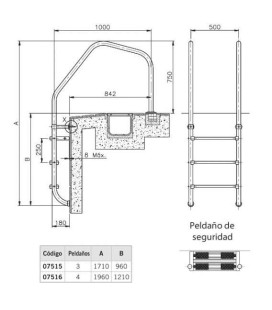 ESCALERA MODELO 1000 PARA REBOSADERO AISI316 3 LUXE+1 SEG. 2