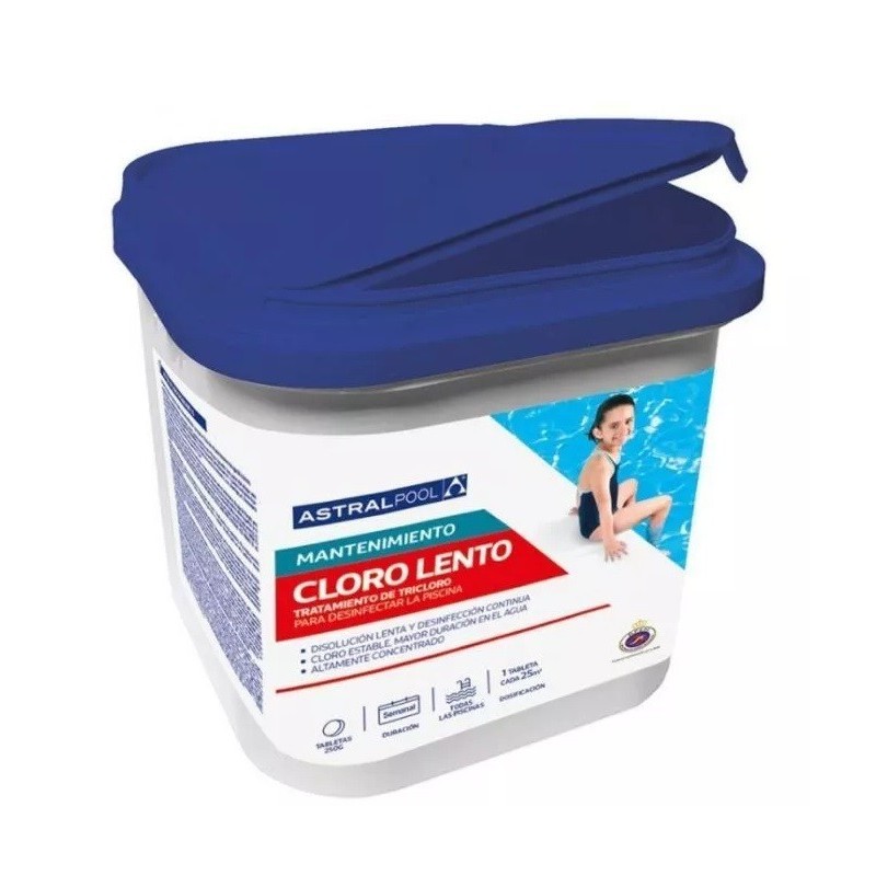 Cloro lento tab 250gr. sin bórico 5Kg. Astralpool. 75303