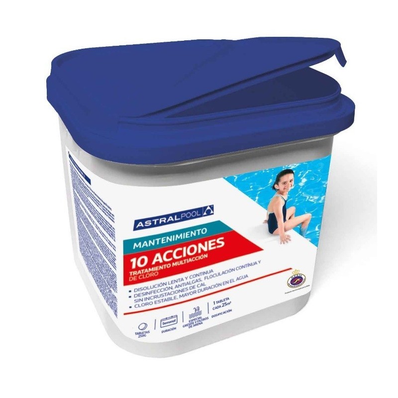 MULTIACCION 10 EN TABLETAS DE 250 GR. 0% BÓRICO 5 Kg. ASTRALPOOL. 75305