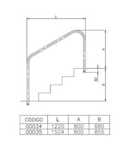PASAMANOS SALIDA ANCLAJE EXT./ INT. D43 PLETINAS AISI316 L1524 2